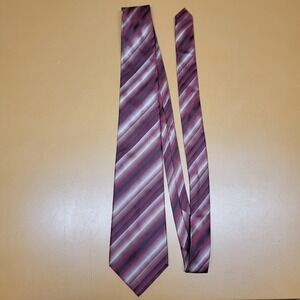 VAN HEUSEN Men's Silk Stripe Necktie Burgundy Gray Silver